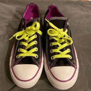 Converse Black and Purple Sneakers with Neon Laces